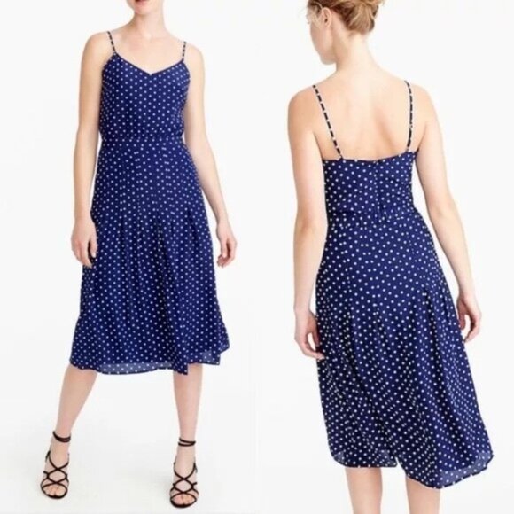 JCrew Navy Polka Dot Silk Dress with Spaghetti Straps - Picture 1 of 5